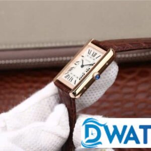 CARTIER TANK REPLICA WATCHES WHITE DIAL ROSE GOLD CASE BROWN LEATHER STRAP 33X27MM 2 ĐỒNG HỒ NỮ CARTIER TANK MẶT SỐ TRẮNG DÂY DA KHẮC VÂN NỔI FAKE CAO CẤP 33X27MM