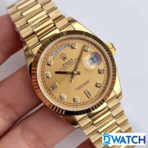 ĐỒNG HỒ NAM ROLEX DAY-DATE MÁY CƠ DÂY KIM LOẠI MÀU GOLD REPLICA CAO CẤP 36MM 2 ĐỒNG HỒ ROLEX DAY-DATE NAM MÁY CƠ DÂY KIM LOẠI MÀU GOLD REPLICA 1:1 CAO CẤP 36MM