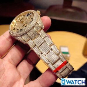 ROLEX DATEJUST COPIES WATCHES ROSE GOLD RHINESTONE FULL GEM AUTOMATIC 41MM 5 ĐỒNG HỒ CƠ NAM ĐÍNH ĐÁ DÂY KIM LOẠI ROLEX DATEJUST REPLICA 1:1 CAO CẤP 41MM