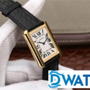CARTIER TANK REPLICA WATCHES GOLD PLATE CASE LEATHER STRAP 33X27MM 3 ĐỒNG HỒ NỮ CARTIER TANK MẶT SỐ TRẮNG CÓC SỐ LA MÃ FAKE CAO CẤP 33X27MM