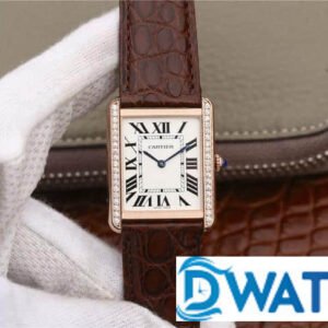 ĐỒNG HỒ NỮ CARTIER TANK DÂY DA ĐÍNH ĐÁ VIỀN FAKE CAO CẤP 33X27MM