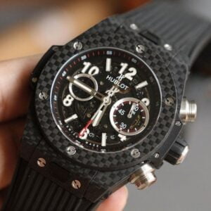 HUBLOT BIG BANG UNICO CHRONOGRAPH IMITATION LUXURY WATCHES CARBON CASE RUBBER STRAP 45,5MM 1 ĐỒNG HỒ CƠ NAM 5 KIM DÂY CAO SU HUBLOT BIG BANG UNICO REPLICA 1:1 CAO CẤP 45,5MM