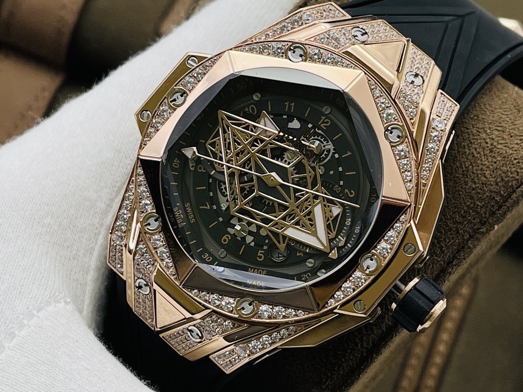 ĐỒNG HỒ ĐÍNH ĐÁ CƠ NAM HUBLOT BIG BANG SANG BLEU ll CHRONOGRAPH KING GOLD REP 1:1 45MM ĐỒNG HỒ ĐÍNH ĐÁ CƠ NAM HUBLOT BIG BANG SANG BLEU ll CHRONOGRAPH KING GOLD REP 1:1 45MM