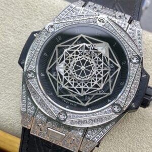 HUBLOT BIG BANG SANG BLEU REPLICA WATCHES BLACK DIAL RHINESTONE CASE HB FACTORY 45MM 2 ĐỒNG HỒ NAM MÁY CƠ ĐÍNH ĐÁ HUBLOT BIG BANG SANG BLEU HB FACTORY REPLICA 1:1 CAO CẤP