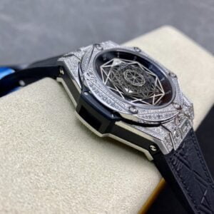 HUBLOT BIG BANG SANG BLEU REPLICA WATCHES BLACK DIAL RHINESTONE CASE HB FACTORY 45MM 4 ĐỒNG HỒ NAM MÁY CƠ ĐÍNH ĐÁ HUBLOT BIG BANG SANG BLEU HB FACTORY REPLICA 1:1 CAO CẤP