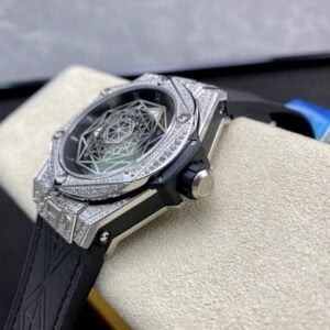 HUBLOT BIG BANG SANG BLEU REPLICA WATCHES BLACK DIAL RHINESTONE CASE HB FACTORY 45MM 3 ĐỒNG HỒ NAM MÁY CƠ ĐÍNH ĐÁ HUBLOT BIG BANG SANG BLEU HB FACTORY REPLICA 1:1 CAO CẤP