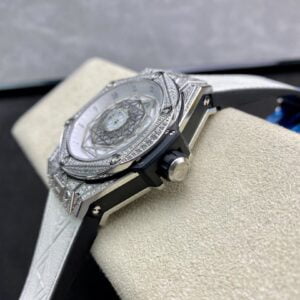 HUBLOT BIG BANG SANG BLEU ll GOOD IMITATION WATCHES RHINESTONE CASE WHITE DIAL RUBBER STRAP 45MM 3 ĐỒNG HỒ CƠ NAM ĐÍNH ĐÁ MÀU TRẮNG HUBLOT BIG BANG SANG BLEU REPLICA 1:1 CAO CẤP 45MM
