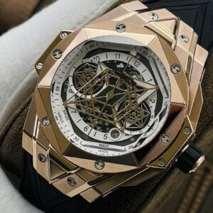 HUBLOT BIG BANG SANG BLEU ll CHRONOGRAPH KING GOLD IMITATION WATCHES WHITE DIAL ROSE GOLD PLATE 45MM 1 ĐỒNG HỒ CƠ NAM HUBLOT BIG BANG SANG BLEU ll CHRONOGRAP KING GOLD REP 1:1 CAO CẤP 45MM