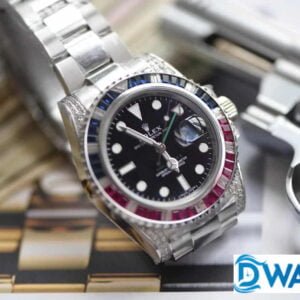 ĐỒNG HỒ NAM ROLEX GMT-MASTER ll MÁY CƠ ĐÍNH ĐÁ DÂY KIM LOẠI REPLICA 40MM 2 ĐỒNG HỒ ROLEX GMT-MASTER ll NAM MÁY CƠ ĐÍNH ĐÁ DÂY KIM LOẠI REPLICA 1:1 CAO CẤP 40MM