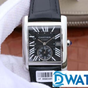 ĐỒNG HỒ NỮ CARTIER " ANDY LAU " MẶT SỐ ĐEN DÂY DA FAKE 11 34X44MM