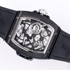 HUBLOT SPIRIT OF BIG BANG TOURBILLON LUXURY FAKE WATCHES RHINESTONE CASE BLACK DIAL RUBBER STRAP 45MM 6 ĐỒNG HỒ NAM ĐÍNH ĐÁ HUBLOT SPIRIT OF BIG BANG REPLICA 1:1 CAO CẤP 45MM