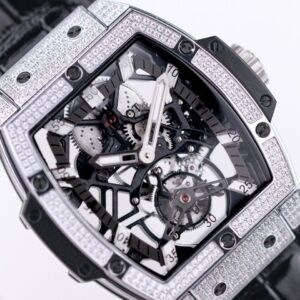 HUBLOT SPIRIT OF BIG BANG TOURBILLON LUXURY FAKE WATCHES RHINESTONE CASE BLACK DIAL RUBBER STRAP 45MM 3 ĐỒNG HỒ NAM ĐÍNH ĐÁ HUBLOT SPIRIT OF BIG BANG REPLICA 1:1 CAO CẤP 45MM