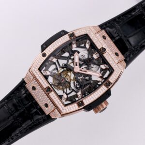 HUBLOT SPIRIT OF BIG BANG TOURBILON GOOD IMITATION WATCHES RHINESTONE CASE ROSE GOLD PLATE BLACK DIAL RUBBER STRAP 45MM 1 ĐỒNG HỒ NAM ĐÍNH ĐÁ DÂY DA HUBLOT SPIRIT OF BIG BANG TOURBILON REP 1:1 CAO CẤP 45MM