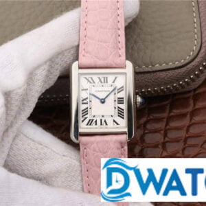ĐỒNG HỒ NỮ CARTIER TANK MẶT SỐ TRẮNG DÂY DA FAKE CAO CẤP 33X27MM