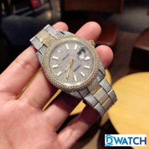 ROLEX DATEJUST REPLICA WATCHES TWO TONES RHINESTONE FULL GEM AUTOMATIC INDEX HOURS 41MM 1 ĐỒNG HỒ ROLEX DATEJUST NAM MÁY CƠ ĐÍNH FULL ĐÁ DÂY KIM LOẠI REPLICA 1:1 CAO CẤP 41MM