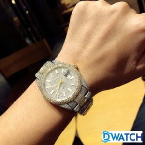 ROLEX DATEJUST REPLICA WATCHES TWO TONES RHINESTONE FULL GEM AUTOMATIC INDEX HOURS 41MM 7 ĐỒNG HỒ ROLEX DATEJUST NAM MÁY CƠ ĐÍNH FULL ĐÁ DÂY KIM LOẠI REPLICA 1:1 CAO CẤP 41MM