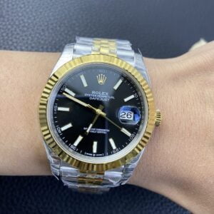 ROLEX DATEJUST COPIES WATCHES TWO TONE BLACK DIAL INDEX HOURS VS FACTORY 41MM 7 ĐỒNG HỒ ROLEX DATEJUST NAM DÂY KIM LOẠI MẶT ĐEN VS FACTORY REP 1:1 CAO CẤP 41MM