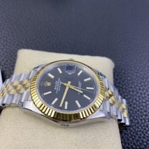 ROLEX DATEJUST COPIES WATCHES TWO TONE BLACK DIAL INDEX HOURS VS FACTORY 41MM 4 ĐỒNG HỒ ROLEX DATEJUST NAM DÂY KIM LOẠI MẶT ĐEN VS FACTORY REP 1:1 CAO CẤP 41MM