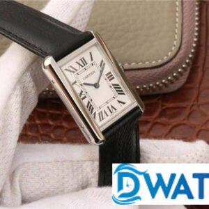CARTIER TANK REPLICA WATCHES QUARTZ MOVEMENT STAINLESS STEEL LEATHER STRAP 33X27MM 2 ĐỒNG HỒ NỮ CARTIER TANK CỌC SỐ LA MÃ KIM XANH FAKE 11 33X27MM