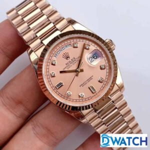 ĐỒNG HỒ NAM ROLEX DAY-DATE MÁY CƠ DÂY KIM LOẠI MÀU HỒNG FAKE CAO CẤP 36MM 2 ĐỒNG HỒ ROLEX DAY-DATE NAM MÁY CƠ DÂY KIM LOẠI MẶT MÀU HỒNG REPLICA 1:1 CAO CẤP 36MM