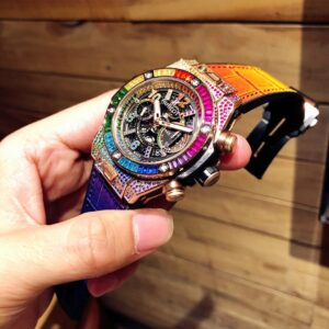 HUBLOT BIG BANG UNICO CHRONOGRAP LUXURY REPLICA WATCHES RAINBOW RHINESTONE ONE CLICK STRAP 45,5MM 2 ĐỒNG HỒ HUBLOT BIG BANG UNICO CHRONOGRAP NAM MÁY CƠ REPLICA 1:1 CAO CẤP 45,5MM