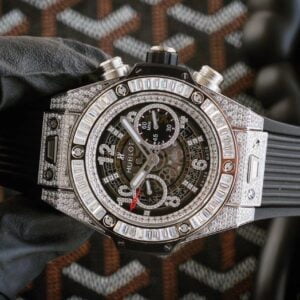 HUBLOT BIG BANG UNICO IMITATION WATCHES RHINESTONE CASE BLACK DIAL ONE CLICK STRAP 45,5MM 2 ĐỒNG HỒ CƠ NAM 5 KIM ĐÍNH FULL ĐÁ HUBLOT BIG BANG UNICO REPLICA 1:1 CAO CẤP 45,5MM