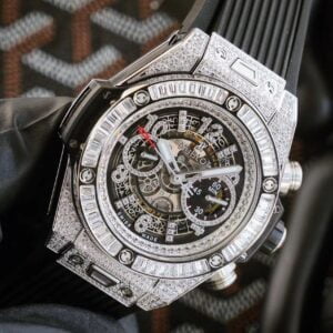 HUBLOT BIG BANG UNICO IMITATION WATCHES RHINESTONE CASE BLACK DIAL ONE CLICK STRAP 45,5MM 3 ĐỒNG HỒ CƠ NAM 5 KIM ĐÍNH FULL ĐÁ HUBLOT BIG BANG UNICO REPLICA 1:1 CAO CẤP 45,5MM