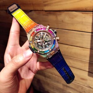HUBLOT BIG BANG UNICO CHRONOGRAP LUXURY REPLICA WATCHES RAINBOW RHINESTONE ONE CLICK STRAP 45,5MM 1 ĐỒNG HỒ HUBLOT BIG BANG UNICO CHRONOGRAP NAM MÁY CƠ REPLICA 1:1 CAO CẤP 45,5MM