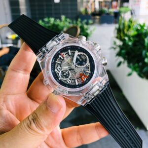 HUBLOT BIG BANG UNICO CHRONOGRAPH GOOD IMITATION WATCHES SAPPHIRE CASE BLACK DIAL RUBBER STRAP 45MM 1 ĐỒNG HỒ NAM MÁY CƠ 5 KIM HUBLOT BIG BANG CHRONOGRAPH REPLICA 1:1 CAO CẤP 45MM