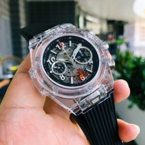 HUBLOT BIG BANG UNICO CHRONOGRAPH GOOD IMITATION WATCHES SAPPHIRE CASE BLACK DIAL RUBBER STRAP 45MM 3 ĐỒNG HỒ NAM MÁY CƠ 5 KIM HUBLOT BIG BANG CHRONOGRAPH REPLICA 1:1 CAO CẤP 45MM