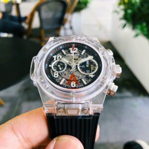 HUBLOT BIG BANG UNICO CHRONOGRAPH GOOD IMITATION WATCHES SAPPHIRE CASE BLACK DIAL RUBBER STRAP 45MM 2 ĐỒNG HỒ NAM MÁY CƠ 5 KIM HUBLOT BIG BANG CHRONOGRAPH REPLICA 1:1 CAO CẤP 45MM
