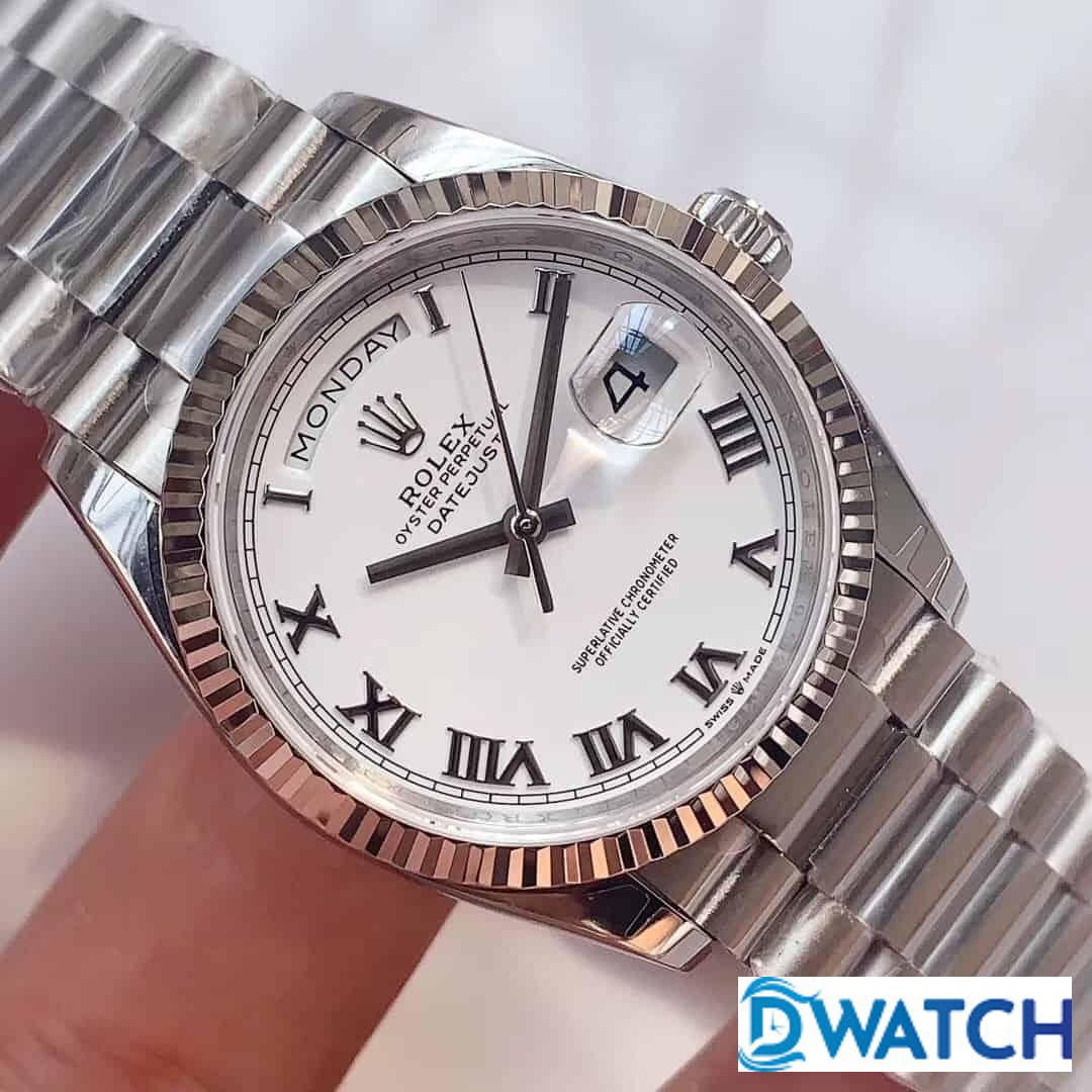 ĐỒNG HỒ CƠ NAM DÂY KIM LOẠI CỌC SỐ LA MÃ ROLEX DAY-DATE REPLICA 1:1 CAO CẤP 36MM ĐỒNG HỒ CƠ NAM DÂY KIM LOẠI CỌC SỐ LA MÃ ROLEX DAY-DATE REPLICA 1:1 CAO CẤP 36MM