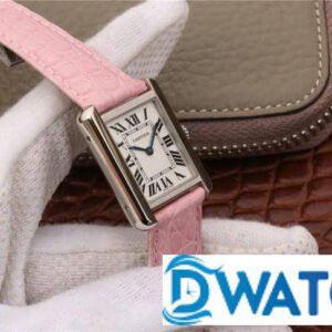 CARTIER TANK REPLICA WATCHES STAINLESS STEEL PINK LEATHER STRAP 33X27MM 3 ĐỒNG HỒ NỮ CARTIER TANK MẶT SỐ TRẮNG DÂY DA FAKE CAO CẤP 33X27MM