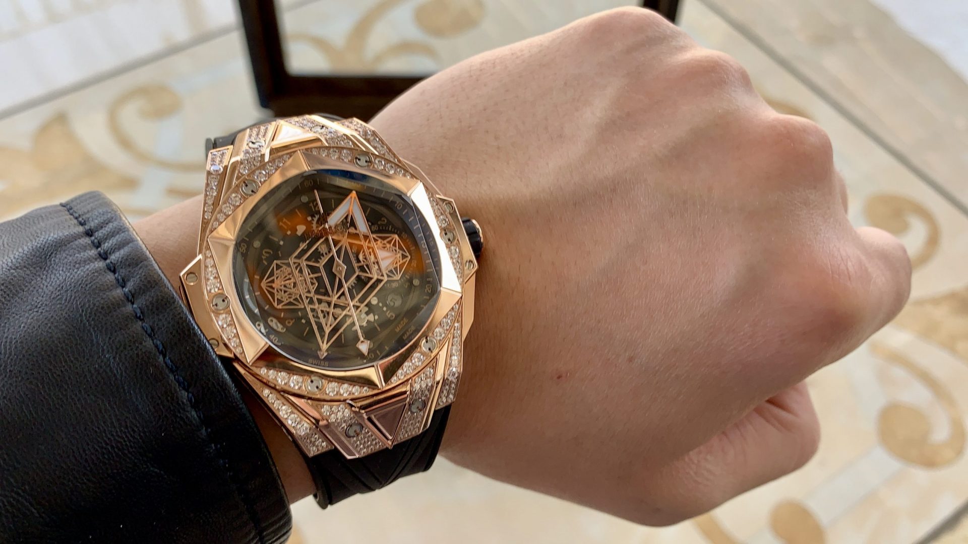 ĐỒNG HỒ ĐÍNH ĐÁ CƠ NAM HUBLOT BIG BANG SANG BLEU ll CHRONOGRAPH KING GOLD REP 1:1 45MM ĐỒNG HỒ ĐÍNH ĐÁ CƠ NAM HUBLOT BIG BANG SANG BLEU ll CHRONOGRAPH KING GOLD REP 1:1 45MM