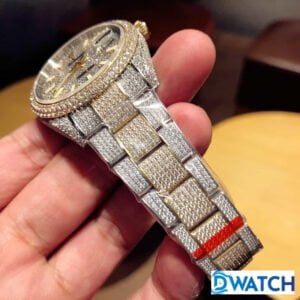 ROLEX DATEJUST REPLICA WATCHES TWO TONES RHINESTONE FULL GEM AUTOMATIC INDEX HOURS 41MM 4 ĐỒNG HỒ ROLEX DATEJUST NAM MÁY CƠ ĐÍNH FULL ĐÁ DÂY KIM LOẠI REPLICA 1:1 CAO CẤP 41MM