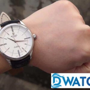 ĐỒNG HỒ NAM ROLEX CELLINI DÂY DA MẶT TRẮNG FAKE CAO CẤP 39MM 7 ĐỒNG HỒ CƠ NAM DÂY DA MẶT TRẮNG ROLEX CELLINI REPLICA 1:1 CAO CẤP 39MM