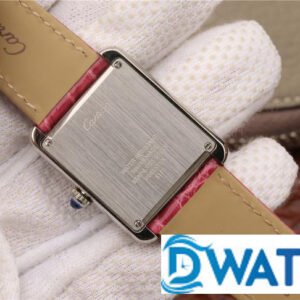 CARTIER TANK REPLICA WATCH STAINLESS STEEL PINK LEATHER STRAP 33X27MM 4 ĐỒNG HỒ NỮ CARTIER TANK MẶT SỐ TRẮNG VIỀN TRƠN FAKE CAO CẤP 33X27MM