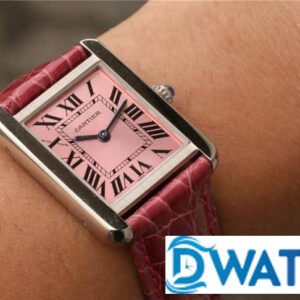 CARTIER TANK W5200000 COPIES WATCH PING DIAL LEATHER STRAP 33X27MM 6 ĐỒNG HỒ NỮ CARTIER TANK W5200000 MẶT SỐ DÂY ĐEO HỒNG CÁ TÍNH FAKE 33X27MM