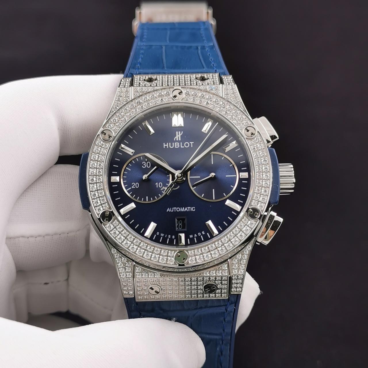 ĐỒNG HỒ CƠ NAM ĐÍNH ĐÁ MÀU XANH HUBLOT CLASSIC FUSION CHRONOGRAPH REP 1:1 CAO CẤP 45MM ĐỒNG HỒ CƠ NAM ĐÍNH ĐÁ MÀU XANH HUBLOT CLASSIC FUSION CHRONOGRAPH REP 1:1 CAO CẤP 45MM