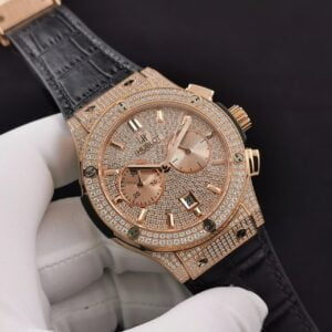 HUBLOT CLASSIC FUSION CHRONOGRAPH KING GOLD REPLCIA WATCHES RHINESTONE FULL GEM BLACK RUBBER STRAP 45MM 1 ĐỒNG HỒ CƠ NAM ĐÍNH FULL ĐÁ MÀU KING GOLD HUBLOT CLASSIC FUSION CHRONOGRAPH REP 1:1