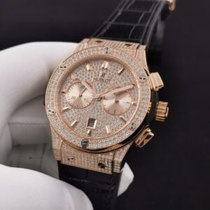 HUBLOT CLASSIC FUSION CHRONOGRAPH KING GOLD REPLCIA WATCHES RHINESTONE FULL GEM BLACK RUBBER STRAP 45MM 2 ĐỒNG HỒ CƠ NAM ĐÍNH FULL ĐÁ MÀU KING GOLD HUBLOT CLASSIC FUSION CHRONOGRAPH REP 1:1