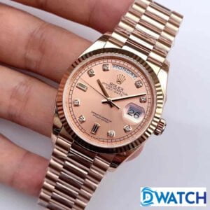 ĐỒNG HỒ NAM ROLEX DAY-DATE MÁY CƠ DÂY KIM LOẠI MÀU HỒNG FAKE CAO CẤP 36MM 1 ĐỒNG HỒ ROLEX DAY-DATE NAM MÁY CƠ DÂY KIM LOẠI MẶT MÀU HỒNG REPLICA 1:1 CAO CẤP 36MM