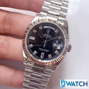 ĐỒNG HỒ NAM ROLEX DAY-DATE DÂY KIM LOẠI MẶT MÀU ĐEN REPLICA 36MM 1 ĐỒNG HỒ CƠ NAM DÂY KIM LOẠI MẶT MÀU ĐEN ROLEX DAY-DATE REPLICA 1:1 CAO CẤP 36MM