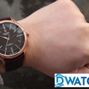 ĐỒNG HỒ NAM ROLEX CELLINI DÂY DA MẶT MÀU ĐEN FAKE 11 39MM 7 ĐỒNG HỒ CƠ NAM DÂY DA MẶT MÀU ĐEN ROLEX CELLINI REPLICA 1:1 CAO CẤP 39MM