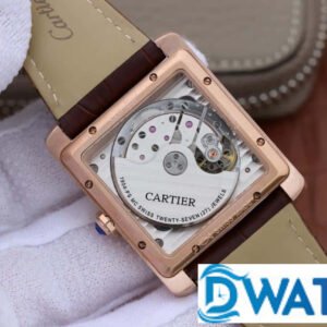 CARTIER TANK ANDY LAU GOOD IMITATION WATCHES ROSE GOLD PLATE BLACK ROMAN HOURS BROWN LEATHER STRAP 34X44MM 4 ĐỒNG HỒ NỮ CARTIER