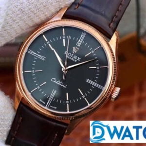ĐỒNG HỒ NAM ROLEX CELLINI DÂY DA MẶT MÀU ĐEN FAKE 11 39MM 1 ĐỒNG HỒ CƠ NAM DÂY DA MẶT MÀU ĐEN ROLEX CELLINI REPLICA 1:1 CAO CẤP 39MM