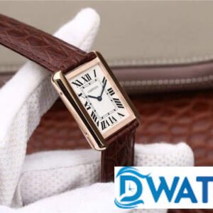 CARTIER TANK REPLICA WATCHES WHITE DIAL ROSE GOLD CASE BROWN LEATHER STRAP 33X27MM 3 ĐỒNG HỒ NỮ CARTIER TANK MẶT SỐ TRẮNG DÂY DA KHẮC VÂN NỔI FAKE CAO CẤP 33X27MM