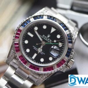 ĐỒNG HỒ NAM ROLEX GMT-MASTER ll MÁY CƠ ĐÍNH ĐÁ DÂY KIM LOẠI REPLICA 40MM 1 ĐỒNG HỒ ROLEX GMT-MASTER ll NAM MÁY CƠ ĐÍNH ĐÁ DÂY KIM LOẠI REPLICA 1:1 CAO CẤP 40MM
