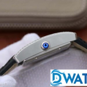 CARTIER TANK ANDY LAU LUXURY FAKE WATCHES BLACK DIAL RHINESTONE CASE LEATHER STRAP 34X44MM 3 ĐỒNG HỒ NỮ CARTIER