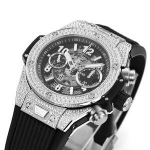 HUBLOT BIG BANG UNICO GOOD IMITATION WATCHES RHINESTONE FULL CASE RUBBER STRAP CHRONOGRAPH 45MM 3 ĐỒNG HỒ NAM HUBLOT BIGBANG REPLICA 1:1 DÂY CAO SU ĐÍNH FULL ĐÁ 45MM